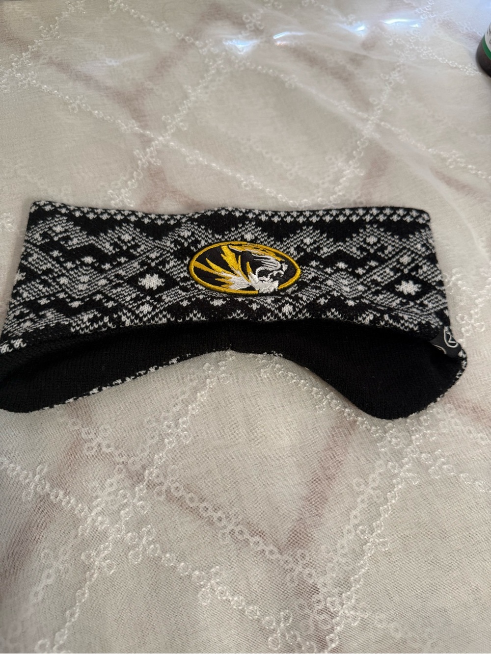 Black & Gray Knit Headband with Yellow Tiger Patch